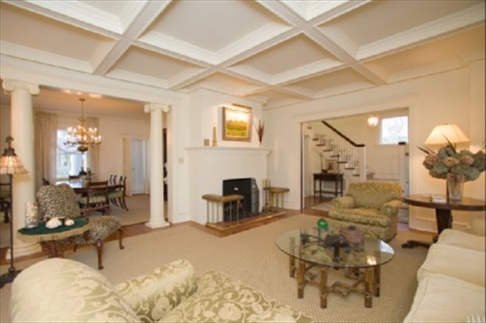 New York City Real Estate | View  | Living Room / Fireplace / Coffered Ceiling | View 5