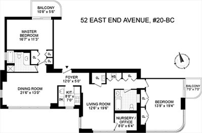 New York City Real Estate | View 52 East End Avenue, 20B | Floorplan 1 | View 6