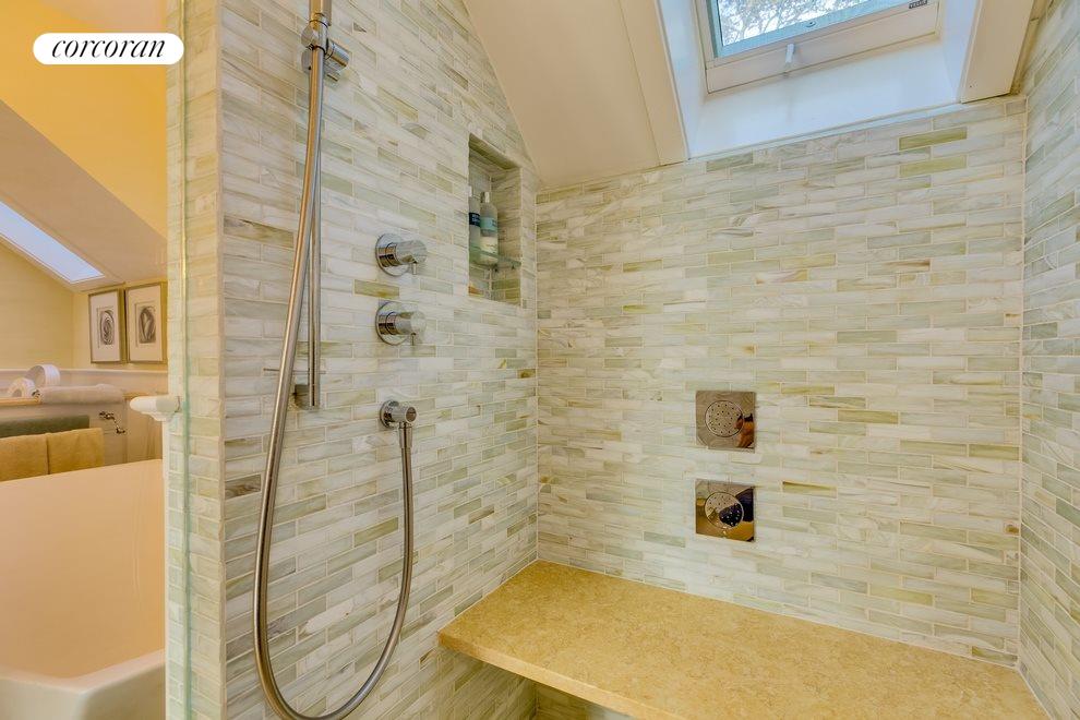 New York City Real Estate | View 36 Hampton Place | New Master Bath Shower with Rain and Waterfall Spout | View 10