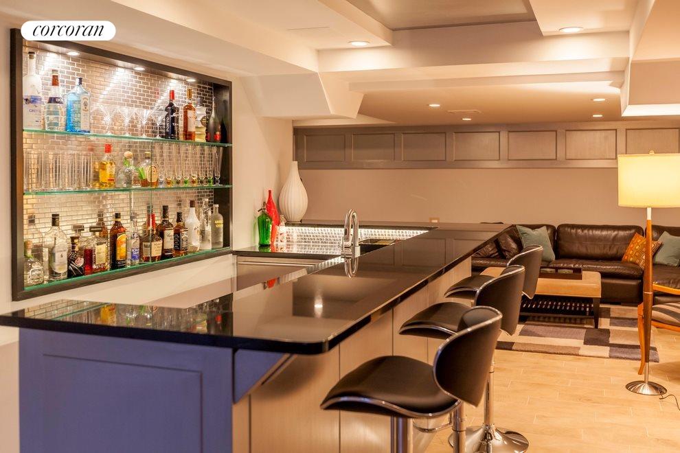 New York City Real Estate | View 36 Hampton Place | Bar in the lower level | View 22